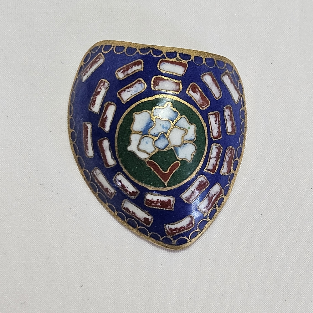 Vintage Shield-Shaped Cloisonné Enamel Focal Piece For Jewelry Making